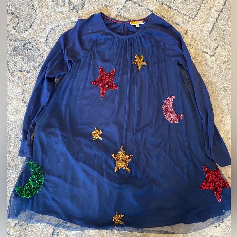Mini Boden Stars and Moon Sequin Navy Dress 11-12